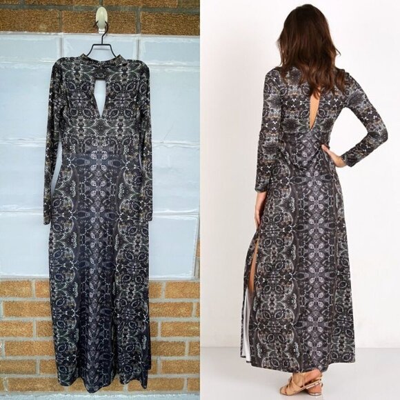 Free People Cabaret Long Sleeve Maxi Dress Dark Combo XS - Picture 5 of 15